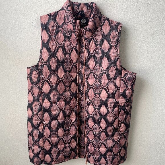 Down Filling Pink Snake Print Puffer Vest Bobeau M Lightweight Packable Travel - Picture 1 of 3